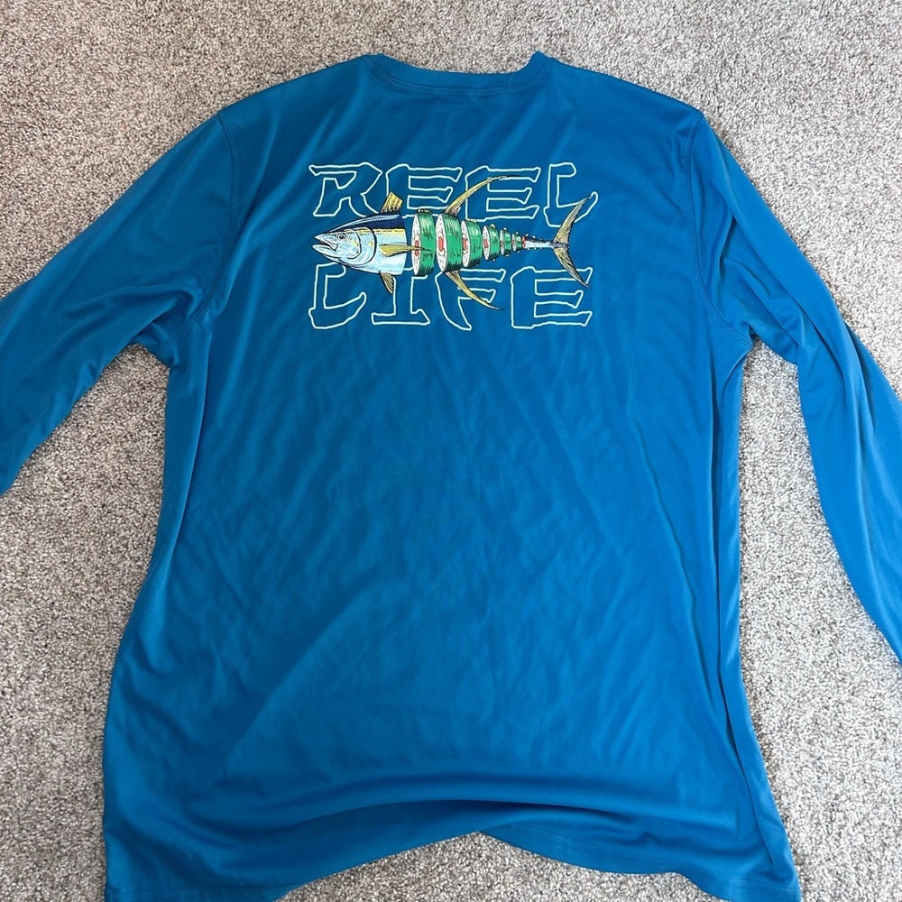 Reel Life Performance Fabric Long Sleeve Crew Neck Shirt. Fishing. Sushi. Beach